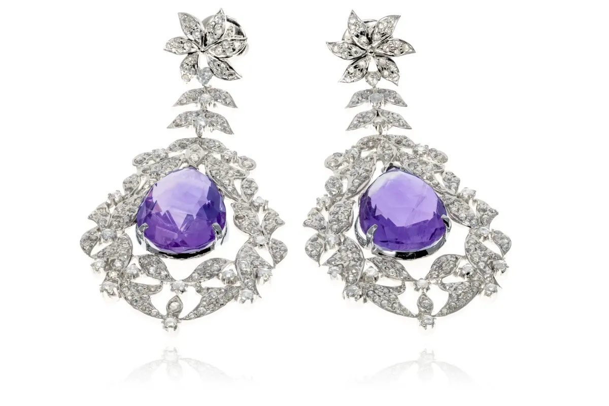 Amethyst And Diamond Earrings view 2