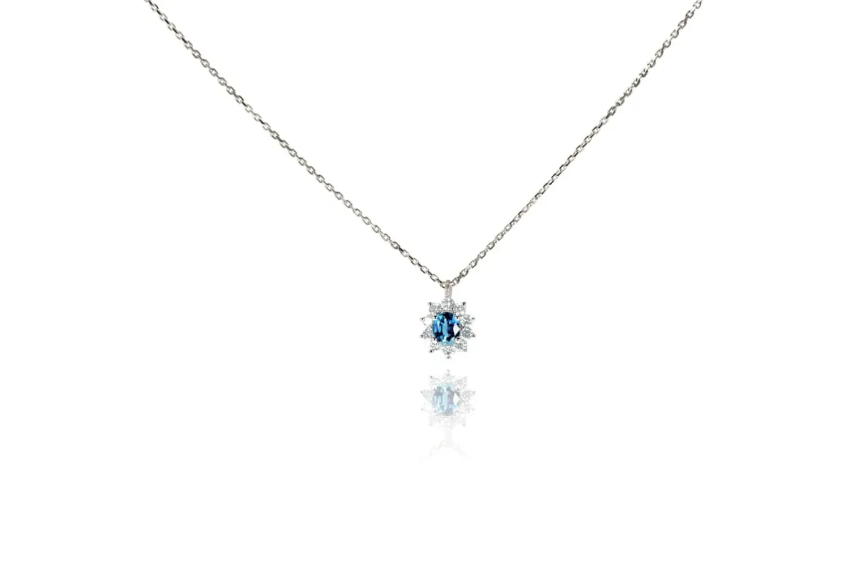 Blue Topaz and Diamond Necklace