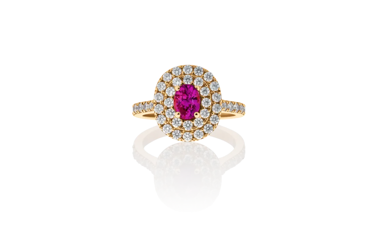 Pink Sapphire And Diamond Ring view 3